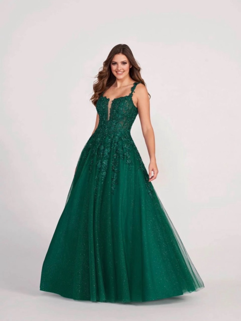 ellie wilde Emerald Green Lace Appliqué Ball Gown